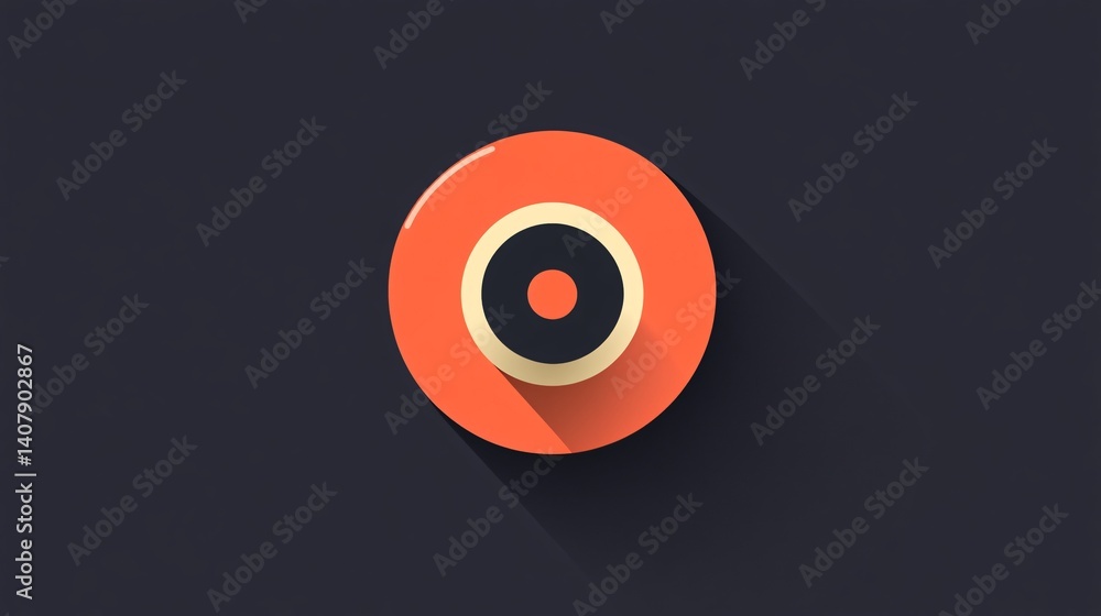 Poster orange circle with concentric rings creating target icon with long shadow
