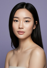 Portrait of a Beautiful Young Asian Woman with Perfect Skin and Long Black Hair, Skincare and Beauty Concept, Ideal for Cosmetics and Fashion Advertising