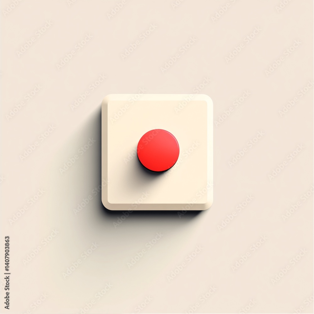 Poster Red button on white square creating simple graphic design