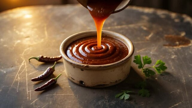 Artisan chipotle sauce on a rustic table, boasting a delightful smoky taste ideal for dishes and accompaniments.