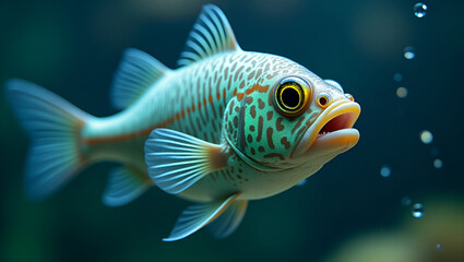 Fototapeta premium Majestic Archerfish with Iridescent Scales Glimmering Underwater in a Vibrant Aquatic Scene