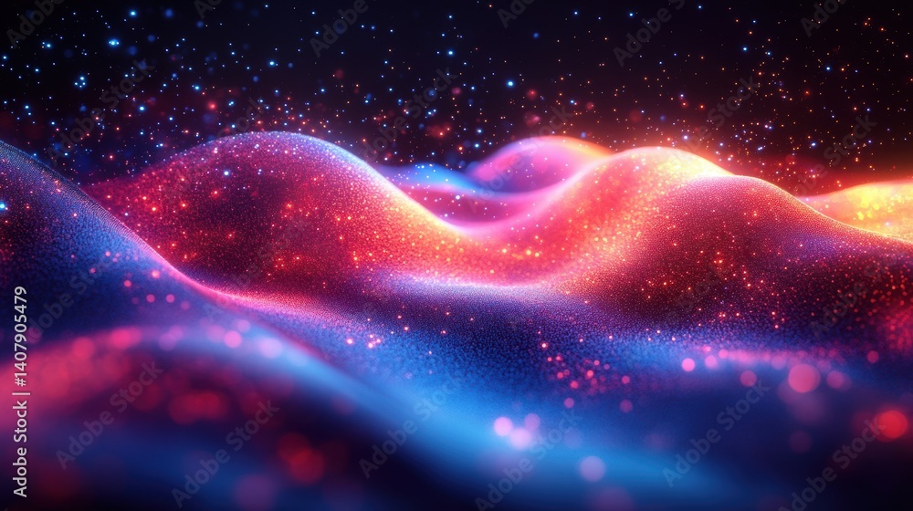 Poster cool toned iridescent waves abstract digital data flow,photo stock