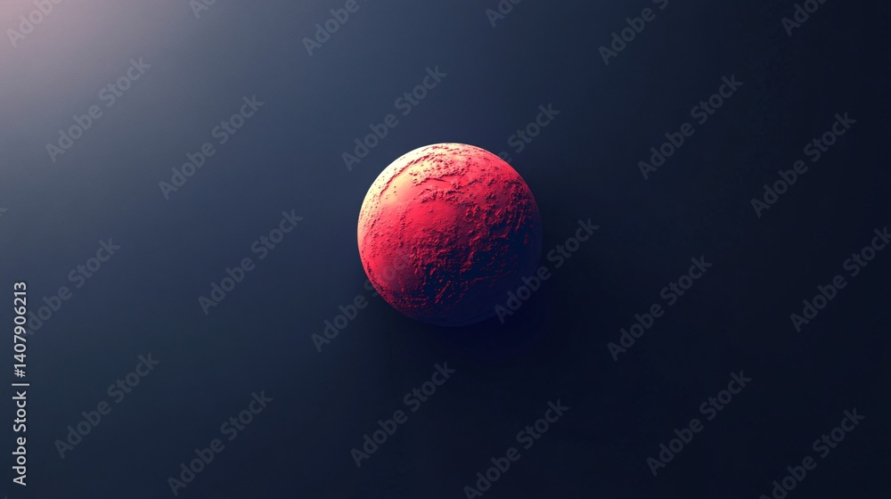Poster Red planet rotating in the dark empty space with light rays