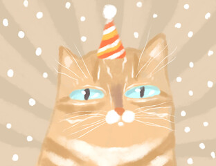 Festive Cat in Striped Party Hat