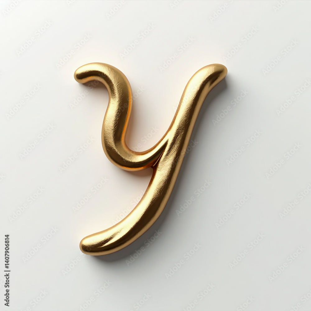 Poster elegant 3d gold letter y in a connected monoline script style. metallic handwritten element with bev