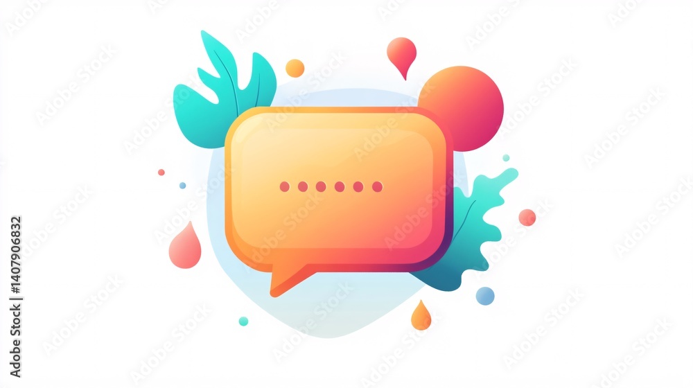 Aufkleber Gradient speech bubble communicating a message with colorful blobs and leaves