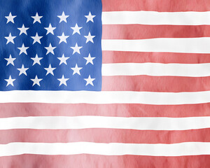Fototapeta premium Watercolor illustration of the american flag on transparent background.