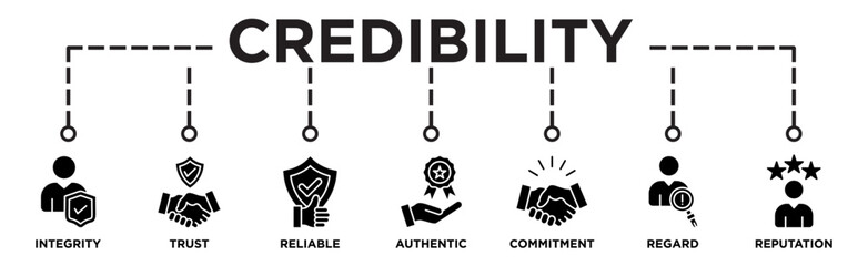 Credibility banner web icon vector illustration concept with icon of integrity, trust, reliable, authentic, commitment, regard, and reputation	
