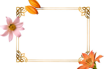 Naklejka premium Elegant Floral Frame with Gold Border and Lilies