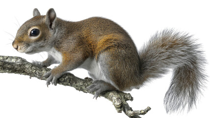 Obraz premium Squirrel standing on a branch with transparent background
