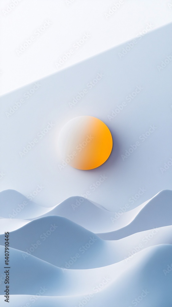 Poster abstract minimalist landscape with rolling hills and glowing orb