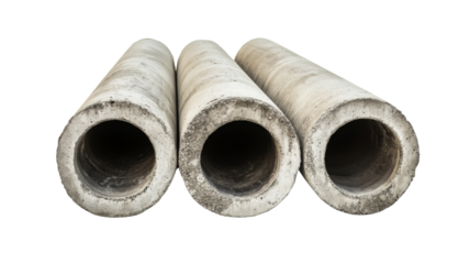 Three concrete pipes isolated on transparent background