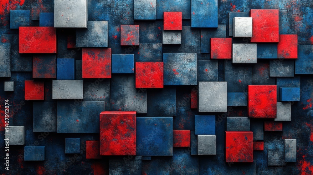 Aufkleber dark blue white pattern chaotic geometric shape background for design squares rectangles or block seamless abstract mosaic collage web banner wide long,stock photo