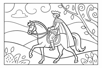 Coloring Pages, A prince riding a horse, colorless, colorless, black and white