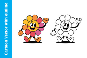 Happy Retro Cartoon Flower with Raised Fist