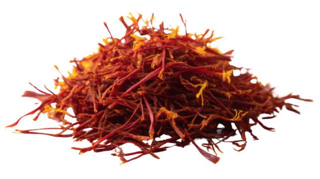 Pile of saffron spice on transparent background