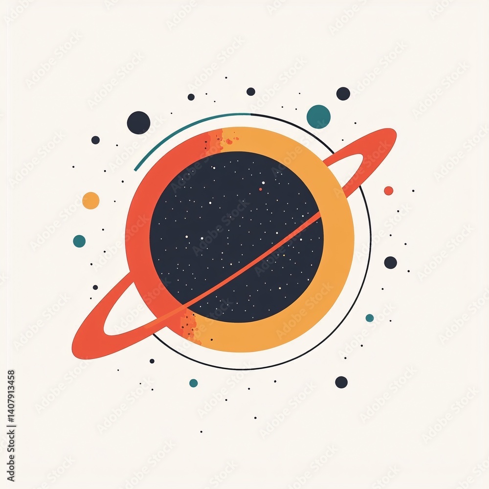 Aufkleber saturn planet rotating with colorful rings and distant stars in space