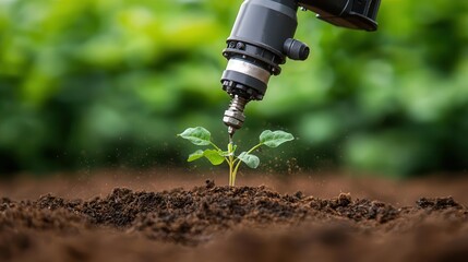 Closeup of a fertilizer injection system, delivering nutrients directly to plant roots