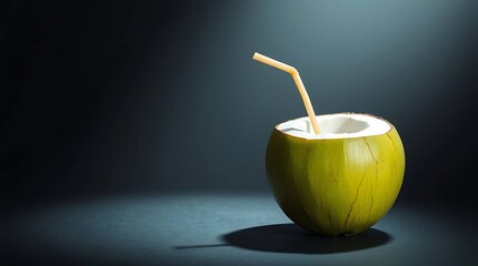 Fresh Coconut Water in Natural Coconut Shell &ndash; Studio Shot on Black