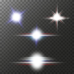 Four realistic light effects. Colors: white, blue, red. Ideal for creating light effects, shine, shimmer and adding dynamics to graphic design. Vector illustration EPS10.