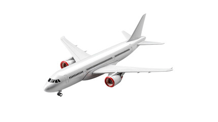 Airplane on White Background: A commercial aircraft soars through the sky, its white fuselage and red engines a symbol of modern travel and global connectivity.