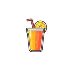 Refreshing Summer Drink Illustration Two-Layered Orange Juice with Straw and Lemon Slice