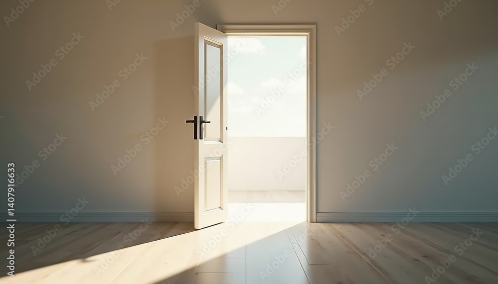 Aufkleber open door inviting light into a bright empty room