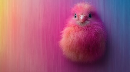 Fluffy chick, rainbow backdrop, studio shot, Easter card