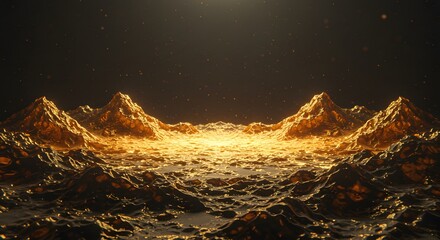 Golden Mountains: A Luxurious 3D Render of a Molten Gold Landscape