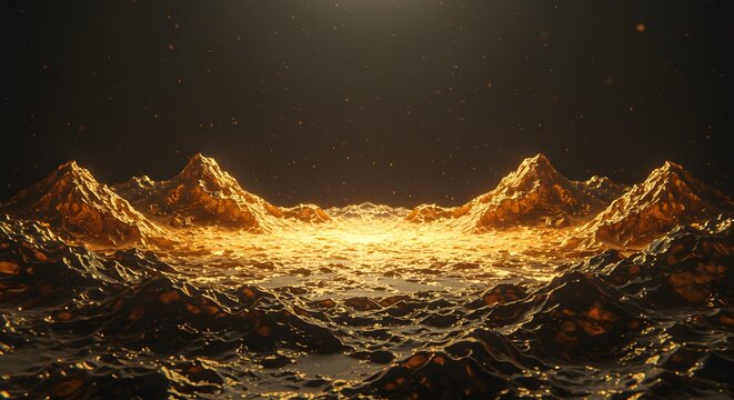 Golden Mountains: A Luxurious 3D Render of a Molten Gold Landscape