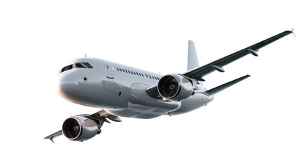 Obraz premium Airplane taking off: A modern passenger airplane is soaring through the air, showcasing its powerful engines and sleek design. The aircraft is perfectly captured in mid-flight.