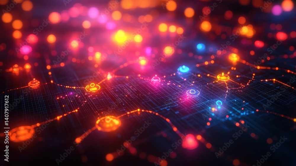 Poster digital colorful flow chart management prozess connected lab created,generative ai technology,stock photo