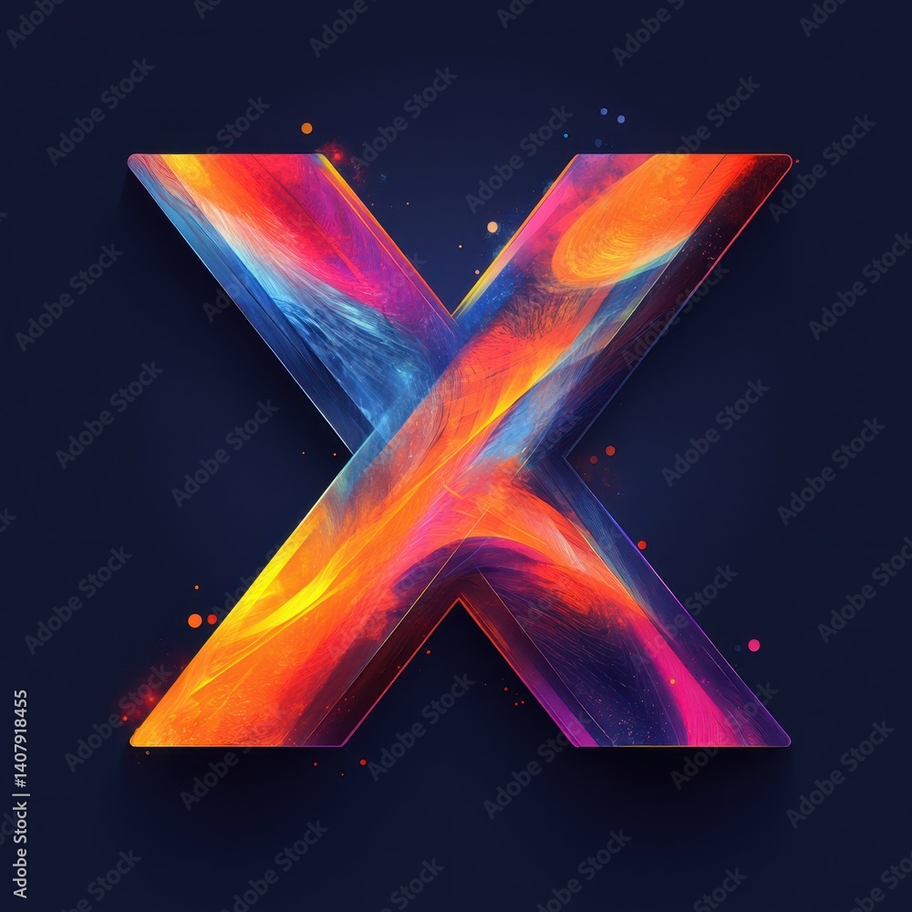 Poster vibrant abstract letter x design featuring dynamic colors and swirling patterns on a dark background