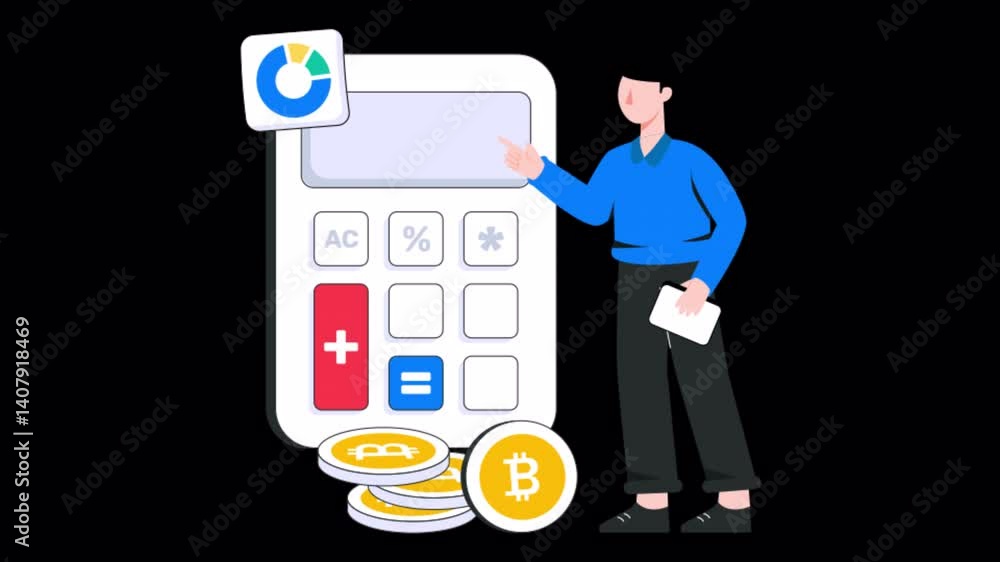 Poster bitcoin calculation 2d motion graphics animation 4k alpha channel looped