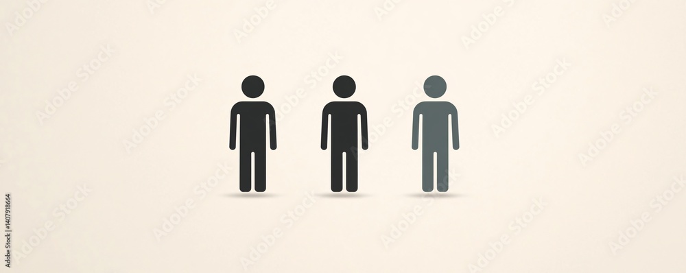 Poster three human shape figures standing side by side representing teamwork and collaboration