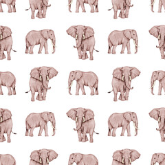 Watercolor pattern with elephants. Seamless background for textiles with animals in watercolor style