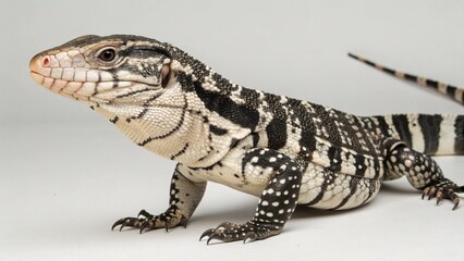 Fototapeta premium Argentine Black and White Tegu on studio background 