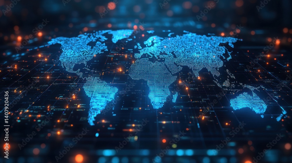 Aufkleber digital world map,data visualization elements in a futuristic design,stock photo