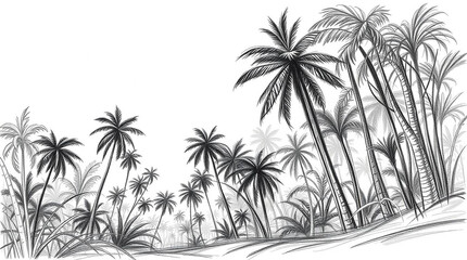 Tropical forest landscape , Trees and leaves wallpaper , 3D Tropical wallpaper , 3D illustration 