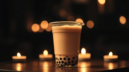 Classic Brown Sugar Bubble Tea in Clear Cup &ndash; Studio Shot on Black
