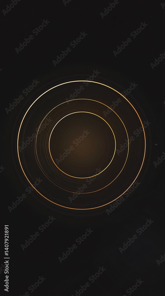 Poster Golden rings creating concentric circles on dark background