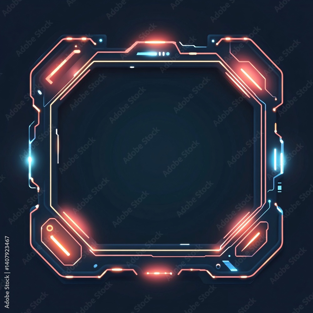 Poster Futuristic glowing hud element framing empty space on dark background