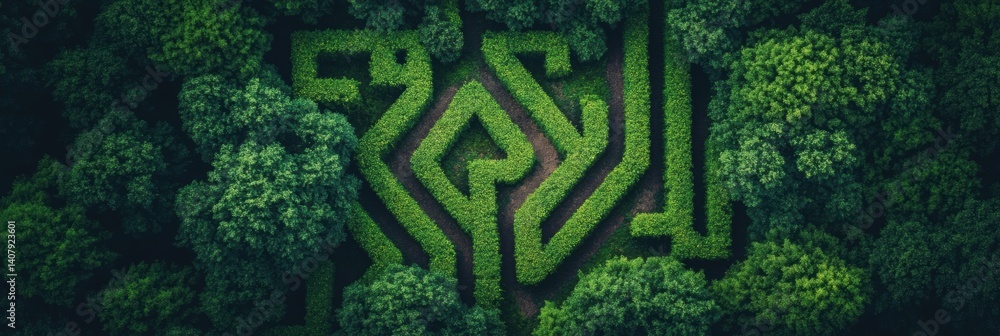 Poster Exploring a maze of paths in a lush forest setting with vibrant greenery and intricate navigation routes