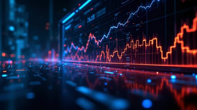 Abstract Data Visualization with Colorful Financial Chart and Graphs