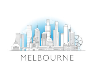Naklejka premium Melbourne, Australia, cityscape illustration skyline drawing