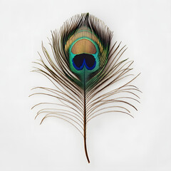 Obraz premium Single Peacock Feather Isolated on White Background
