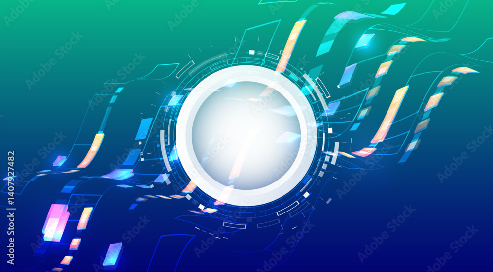 Poster Perfect for high-tech, futuristic and digital interface themes. Dynamic abstract background with neon curved elements and digital motion effects.