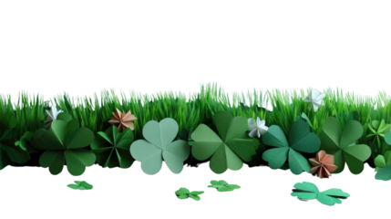 Lucky Field of Green: A charming vista of paper clovers, and grass create an evocative visual tapestry, ready to add a touch of Irish folklore.