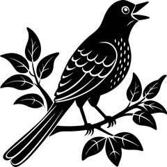 Naklejka premium vector silhouette of a cuckoo singing on a branch, 