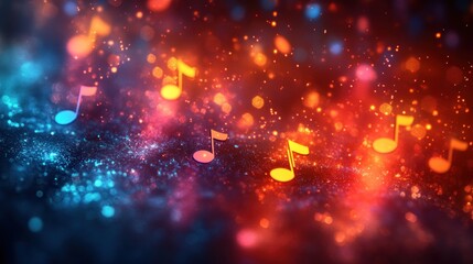 Glowing musical notes, cosmic backdrop, event promo